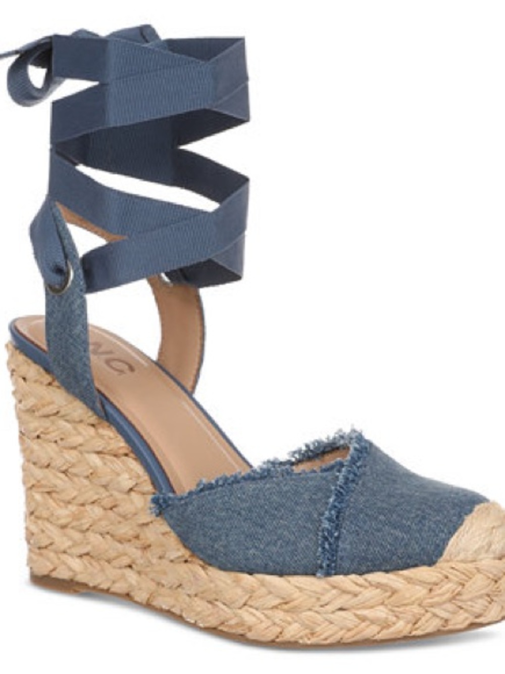 INC International Concepts Denim Blue Espadrille Wedge Sandals with Wrap Ankle